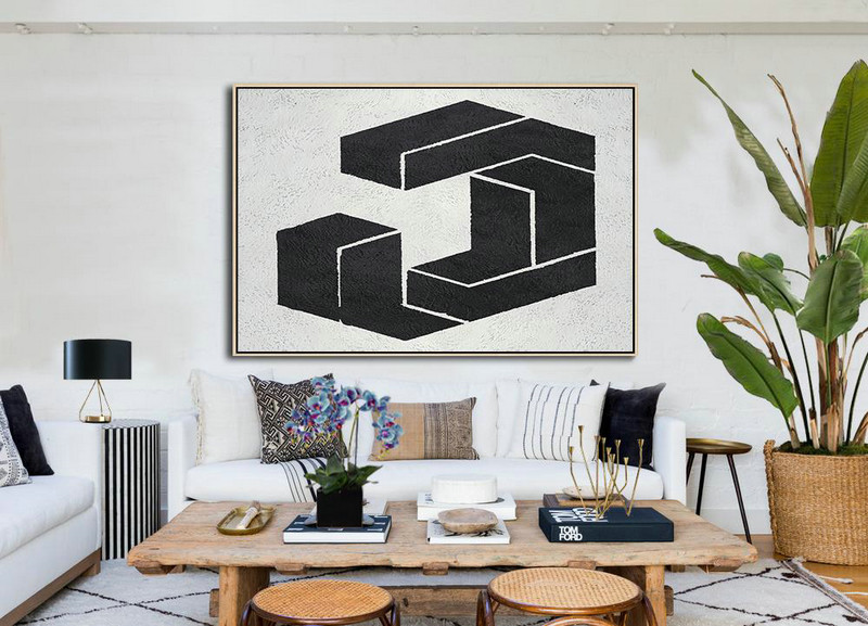 Huge Canvas Art On Canvas,Oversized Horizontal Minimal Art On Canvas, Black And White Geometric Minimalist Painting - Giant Canvas Wall Art